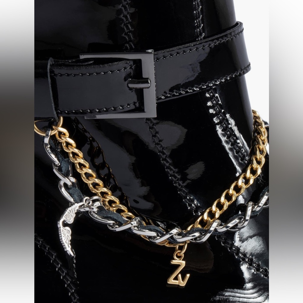Zadig & Voltaire NIB Laureen Chain Bootie Patent Leather Sz 38 - Picture 3 of 11
